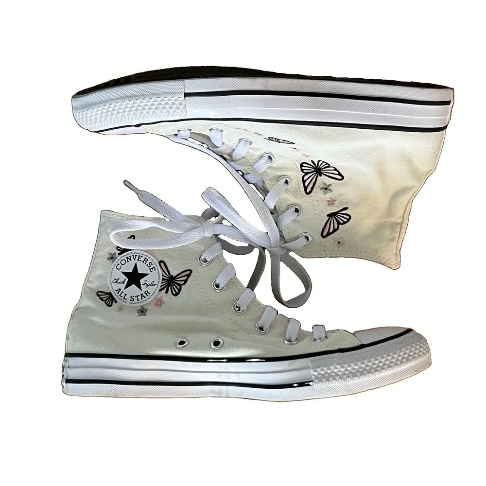 Converse Chuck Taylor All Star Lift Hi Kids 5 Cream Butterfly Platform Shoes